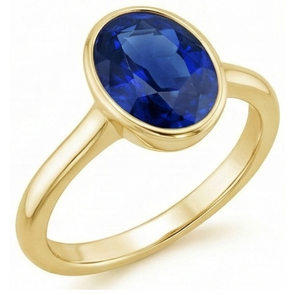 Natural Real ( Not Lab Grown )  Solitaire Engagement Ring Bezel Set Oval Ceylon Sapphire 2.50 Carats