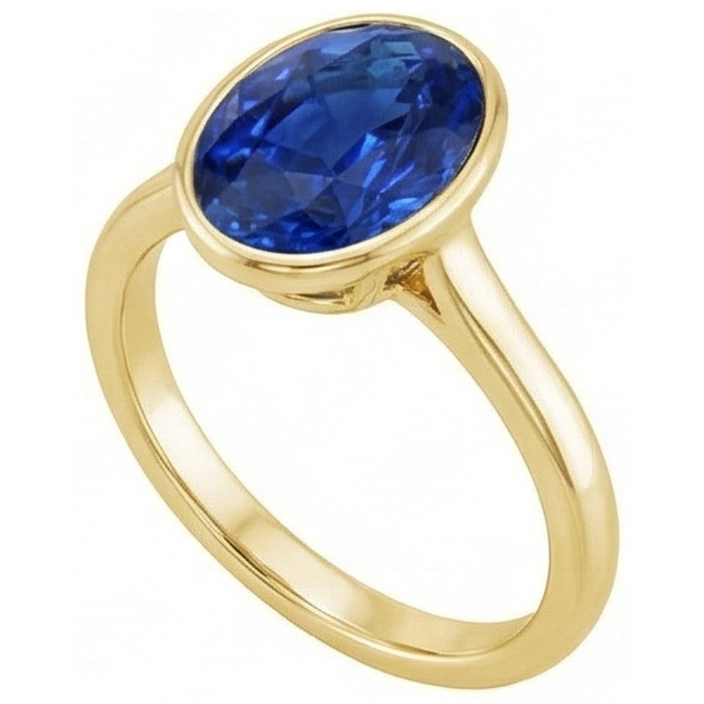Natural Real ( Not Lab Grown )  Solitaire Engagement Ring Bezel Set Oval Ceylon Sapphire 2.50 Carats