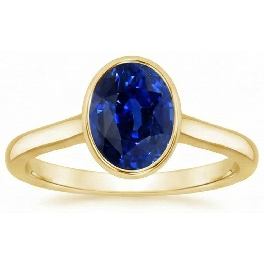 Natural Real ( Not Lab Grown )  Solitaire Engagement Ring Bezel Set Oval Ceylon Sapphire 2.50 Carats