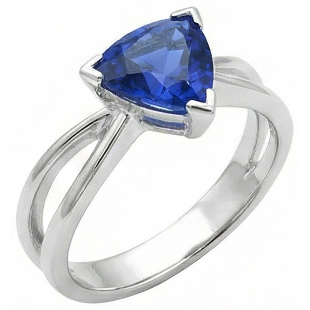 Natural Real ( Not Lab Grown )  Solitaire Engagement Ring Trillion Sapphire Gold Split Shank 1 Carat
