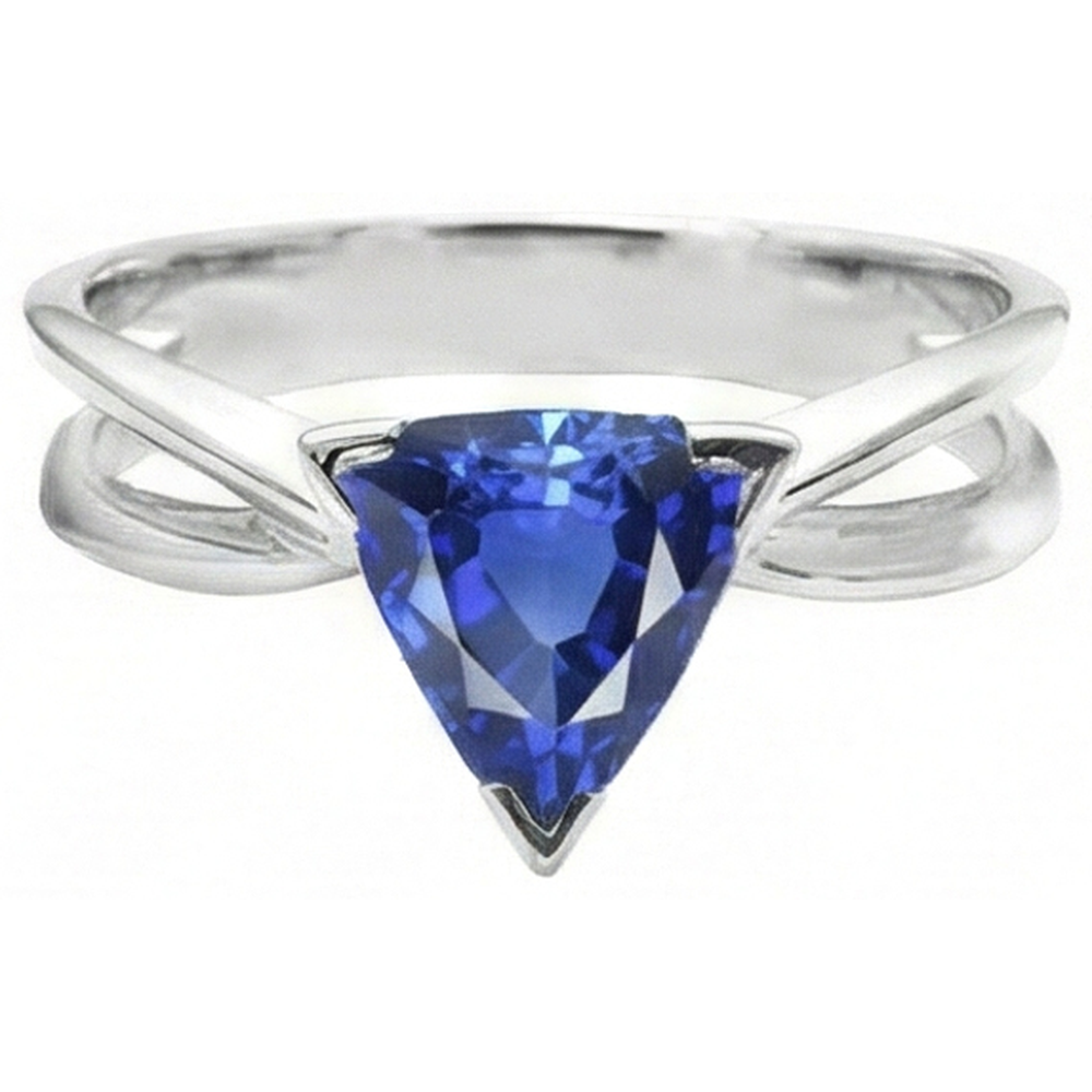 Natural Real ( Not Lab Grown )  Solitaire Engagement Ring Trillion Sapphire Gold Split Shank 1 Carat
