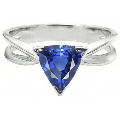 Natural Real ( Not Lab Grown )  Solitaire Engagement Ring Trillion Sapphire Gold Split Shank 1 Carat