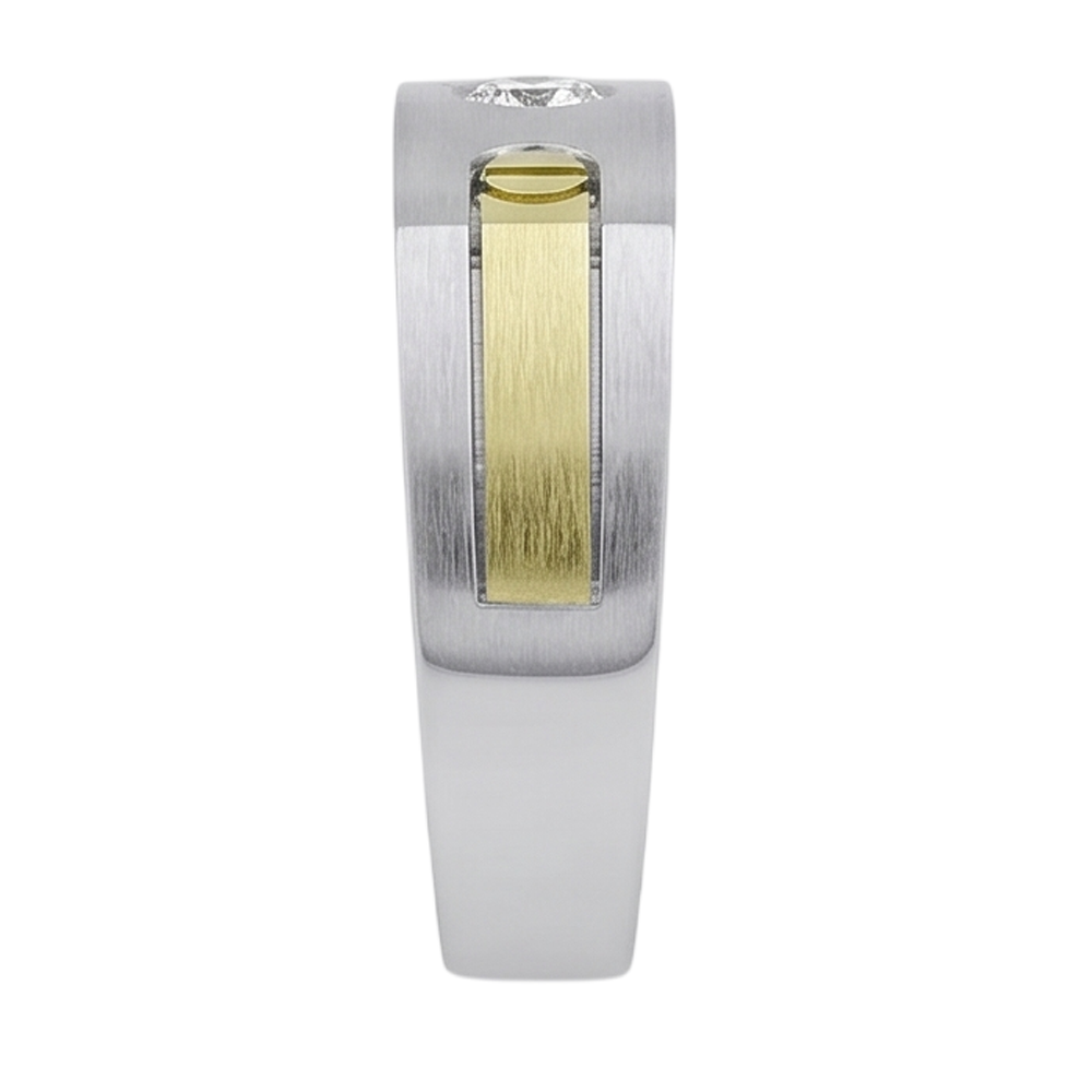 Solitaire Euro Shank Men Ring Two Tone Round Diamond