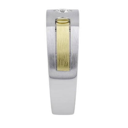 Solitaire Euro Shank Men Ring Two Tone Round Diamond