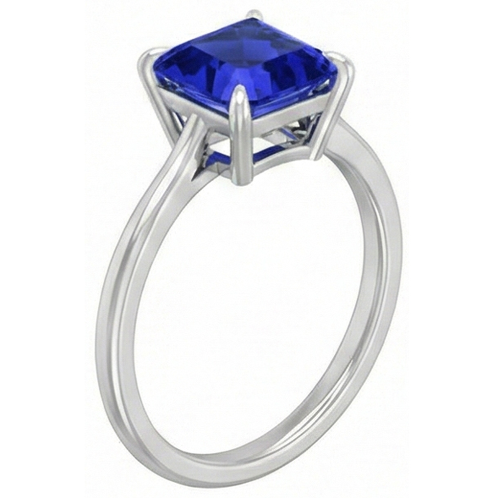 Natural Real ( Not Lab Grown )  Solitaire Gemstone Ring Asscher Blue Sapphire Prong Set 1.50 Carats