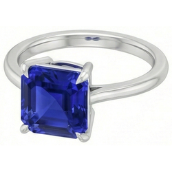 Natural Real ( Not Lab Grown )  Solitaire Gemstone Ring Asscher Blue Sapphire Prong Set 1.50 Carats