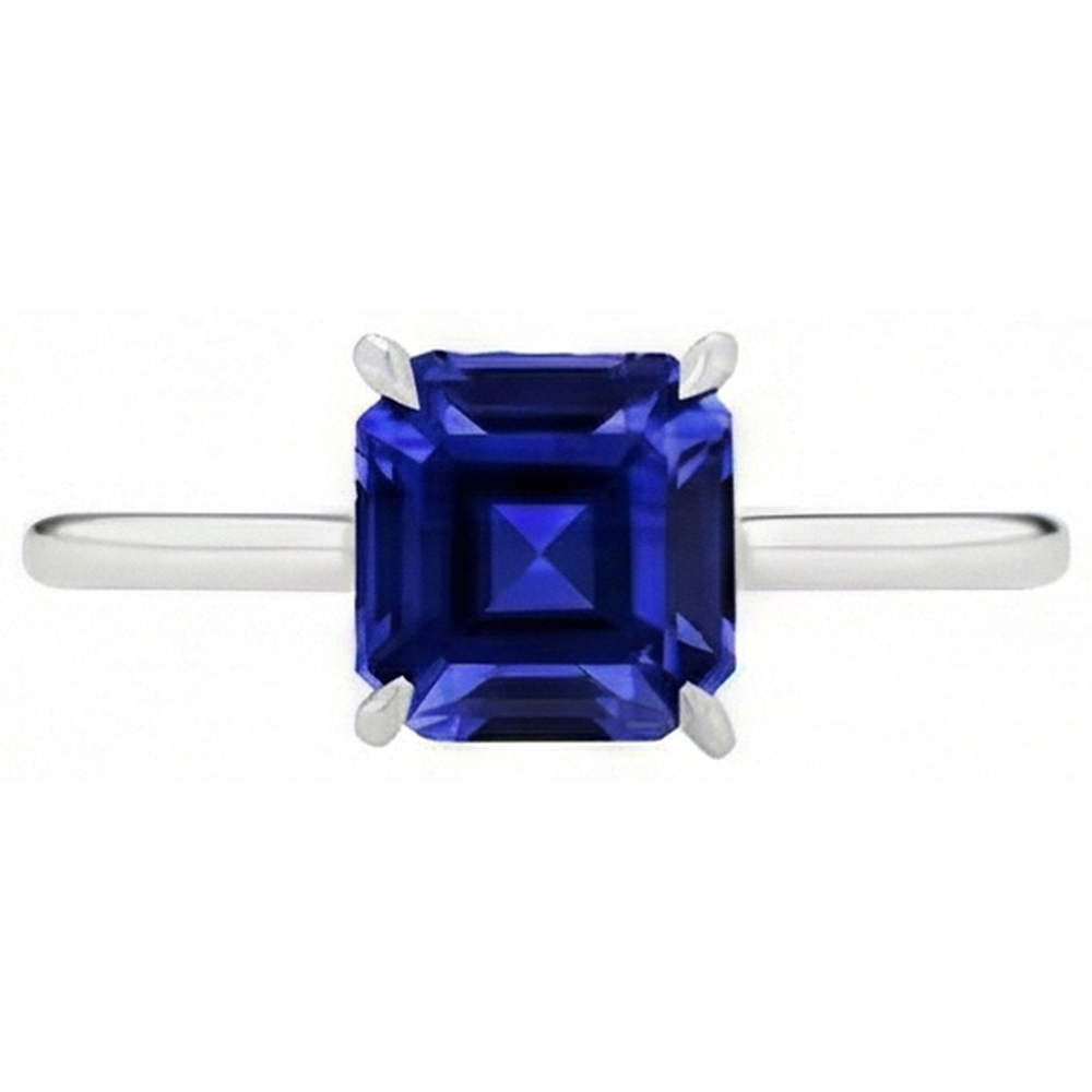 Natural Real ( Not Lab Grown )  Solitaire Gemstone Ring Asscher Blue Sapphire Prong Set 1.50 Carats