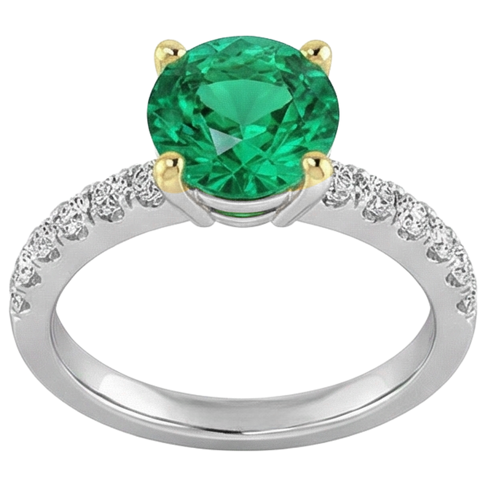 Natural Real ( Not Lab Grown ) Solitaire Gemstone Ring With Accents Green Emerald GIA