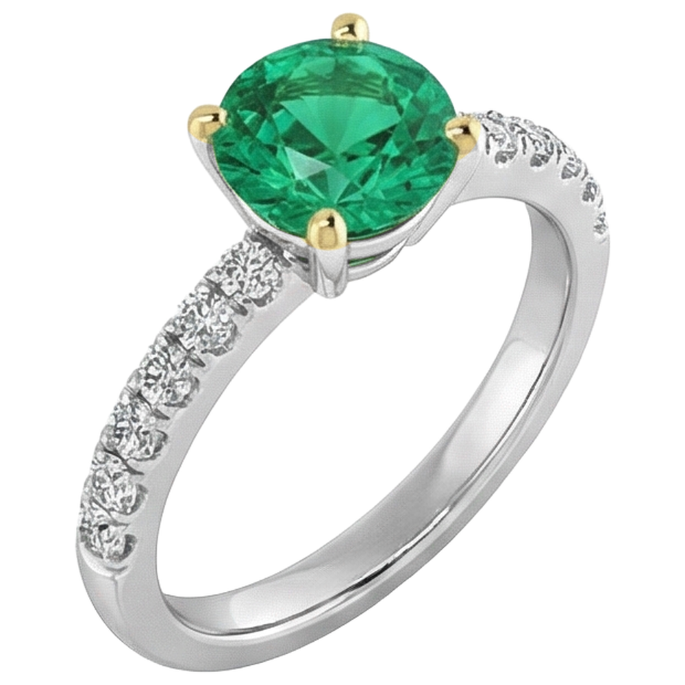 Natural Real ( Not Lab Grown ) Solitaire Gemstone Ring With Accents Green Emerald GIA