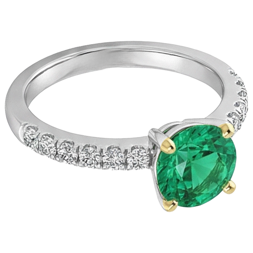 Natural Real ( Not Lab Grown ) Solitaire Gemstone Ring With Accents Green Emerald GIA