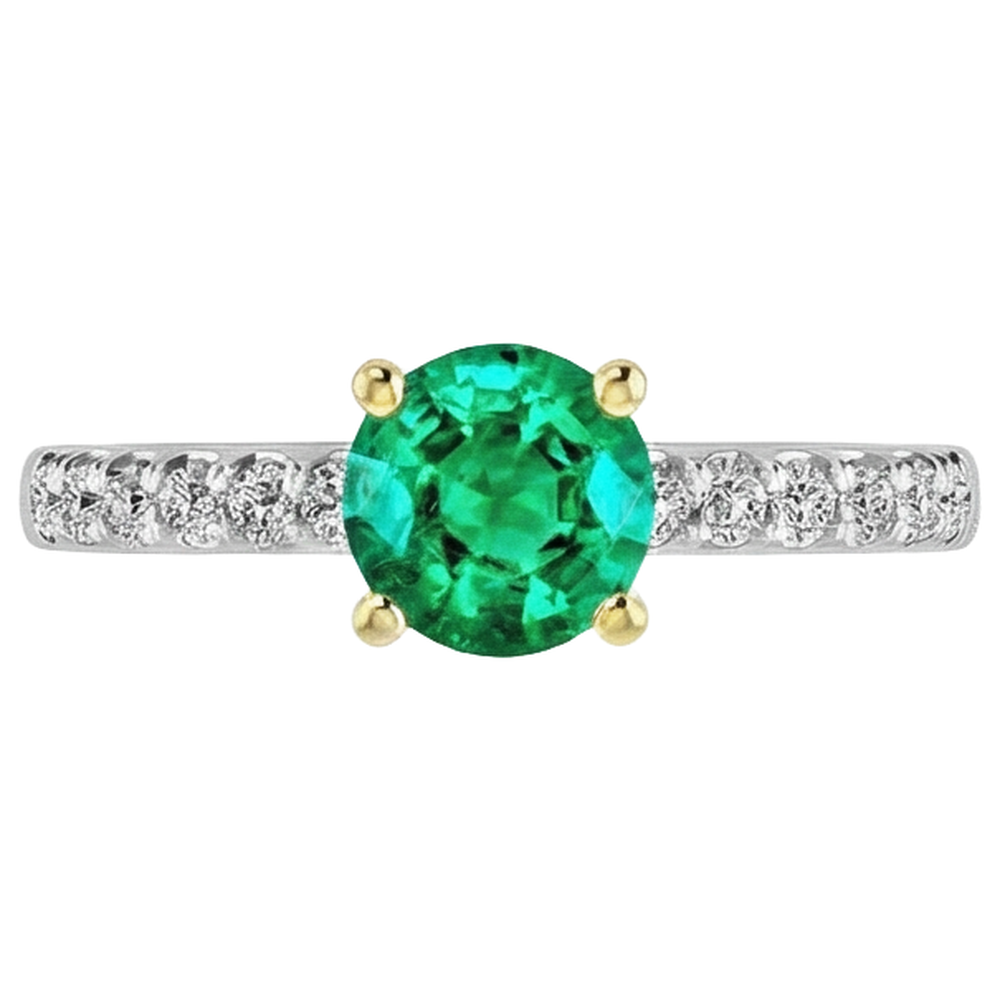 Natural Real ( Not Lab Grown ) Solitaire Gemstone Ring With Accents Green Emerald GIA