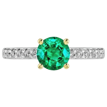 Natural Real ( Not Lab Grown ) Solitaire Gemstone Ring With Accents Green Emerald GIA