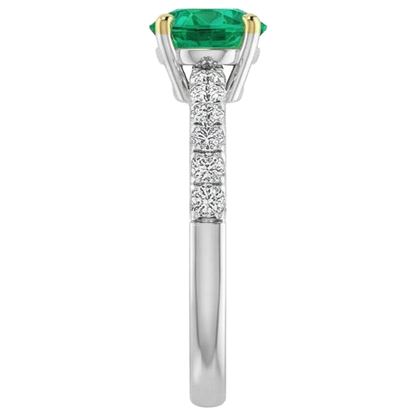 Natural Real ( Not Lab Grown ) Solitaire Gemstone Ring With Accents Green Emerald GIA