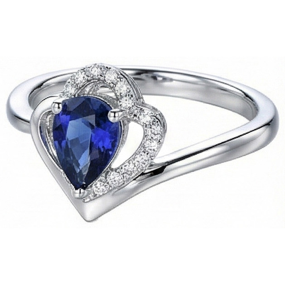 Solitaire Gemstone Ring With Natural Earth Mined Diamond Accents Blue Sapphire 2.50 Carats