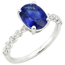 Solitaire Gemstone Ring With Natural Earth Mined Diamond Accents Ceylon Sapphire 3 Carats