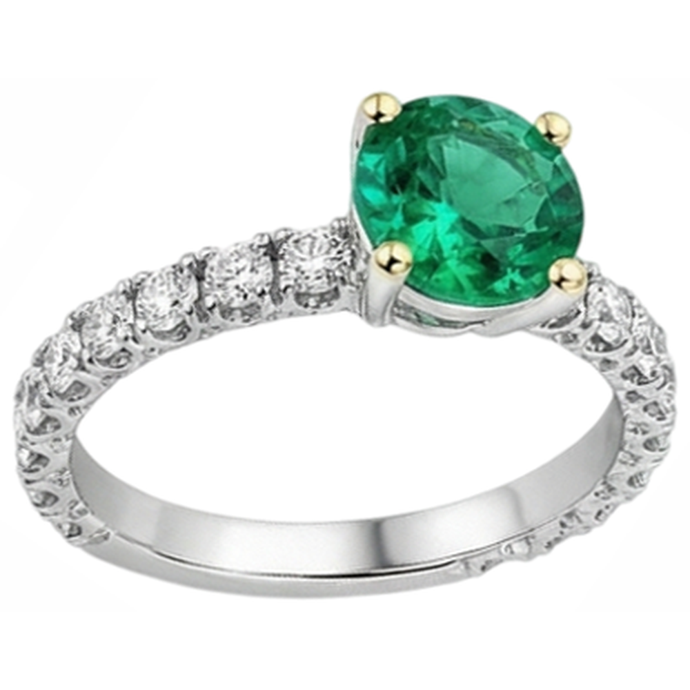 natural round emerald 2.50ct ring top view