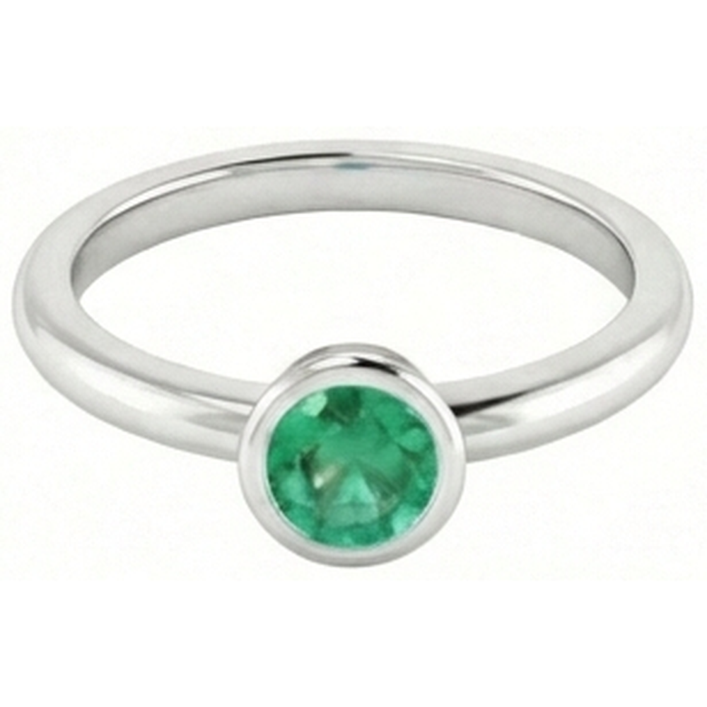 Natural Real ( Not Lab Grown ) Solitaire Green Emerald GIA Engagement Ring 0.75 Carats Bezel Setting