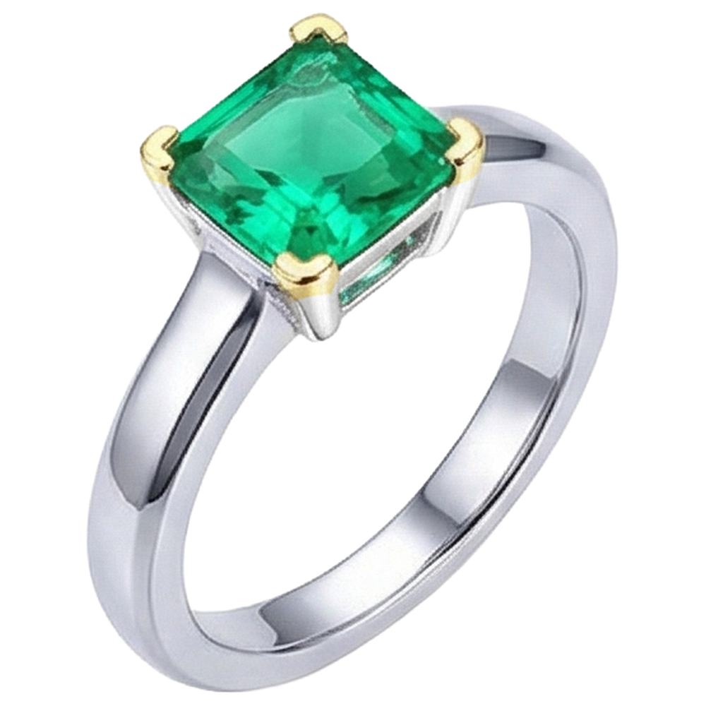 Natural Real ( Not Lab Grown ) Solitaire Green Emerald GIA Gemstone Ring