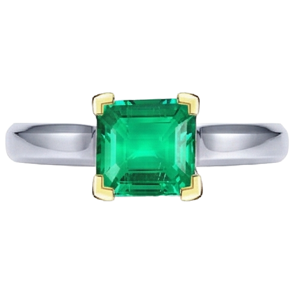 Natural Real ( Not Lab Grown ) Solitaire Green Emerald GIA Gemstone Ring