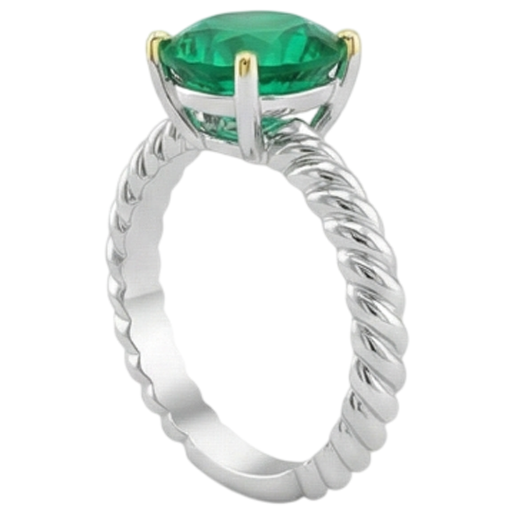 natural round emerald 3ct ring on white background