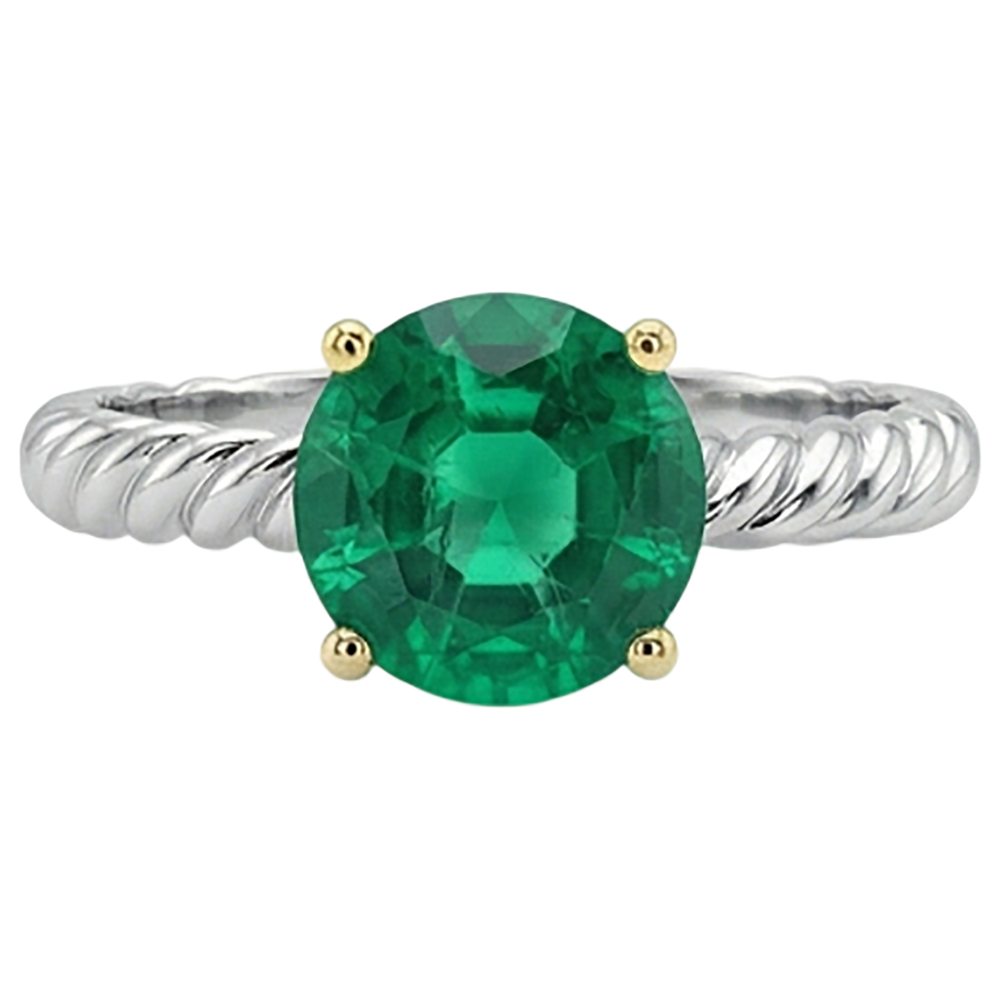 natural round emerald 3ct ring side angle