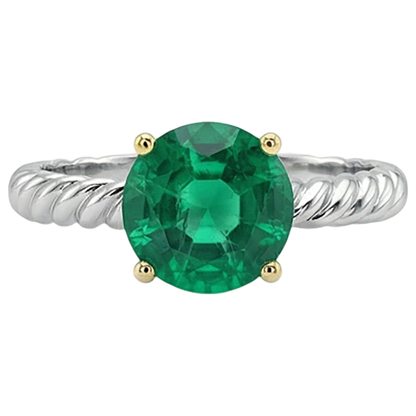 natural round emerald 3ct ring side angle