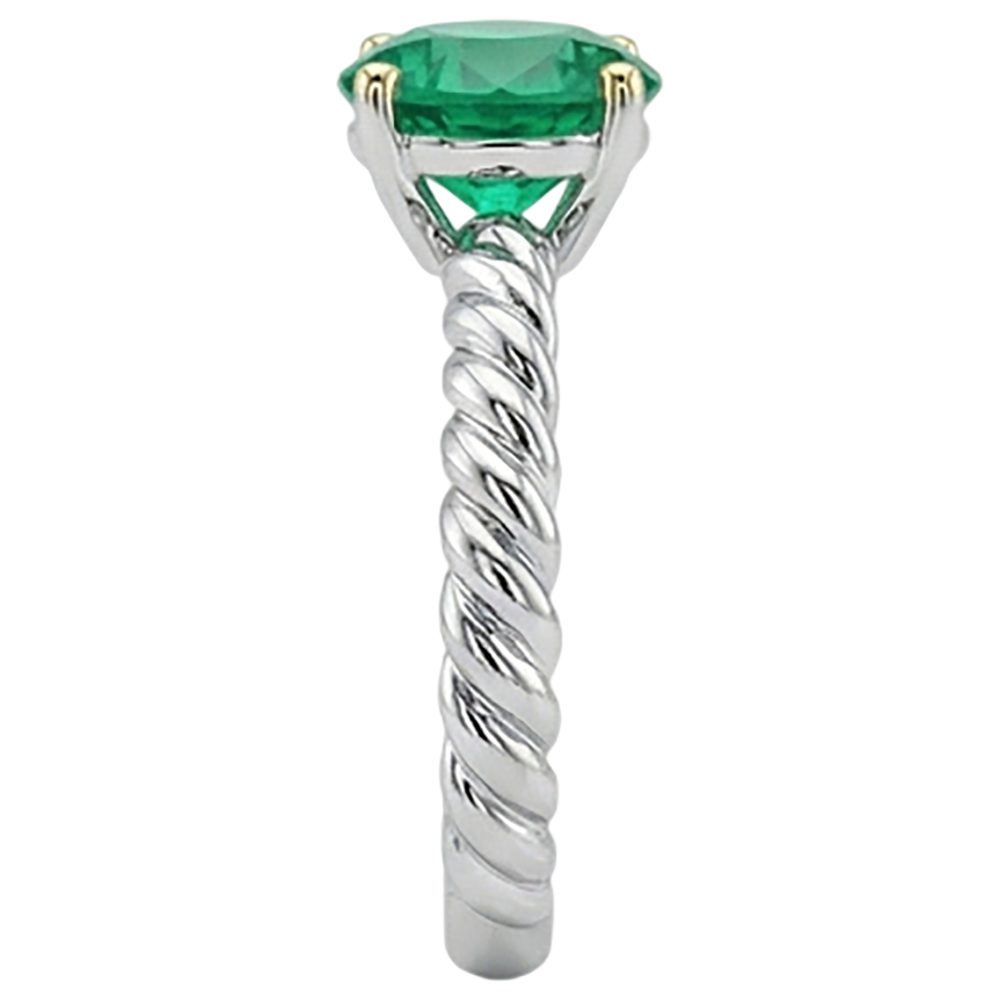 natural round emerald 3ct ring profile view