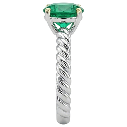 natural round emerald 3ct ring profile view