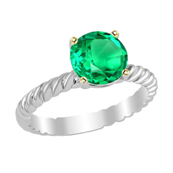 Solitaire Green Emerald Ladies Ring