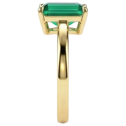 Solitaire Green Emerald Ring 3 Carats Yellow Gold 14K Gemstone Jewelry