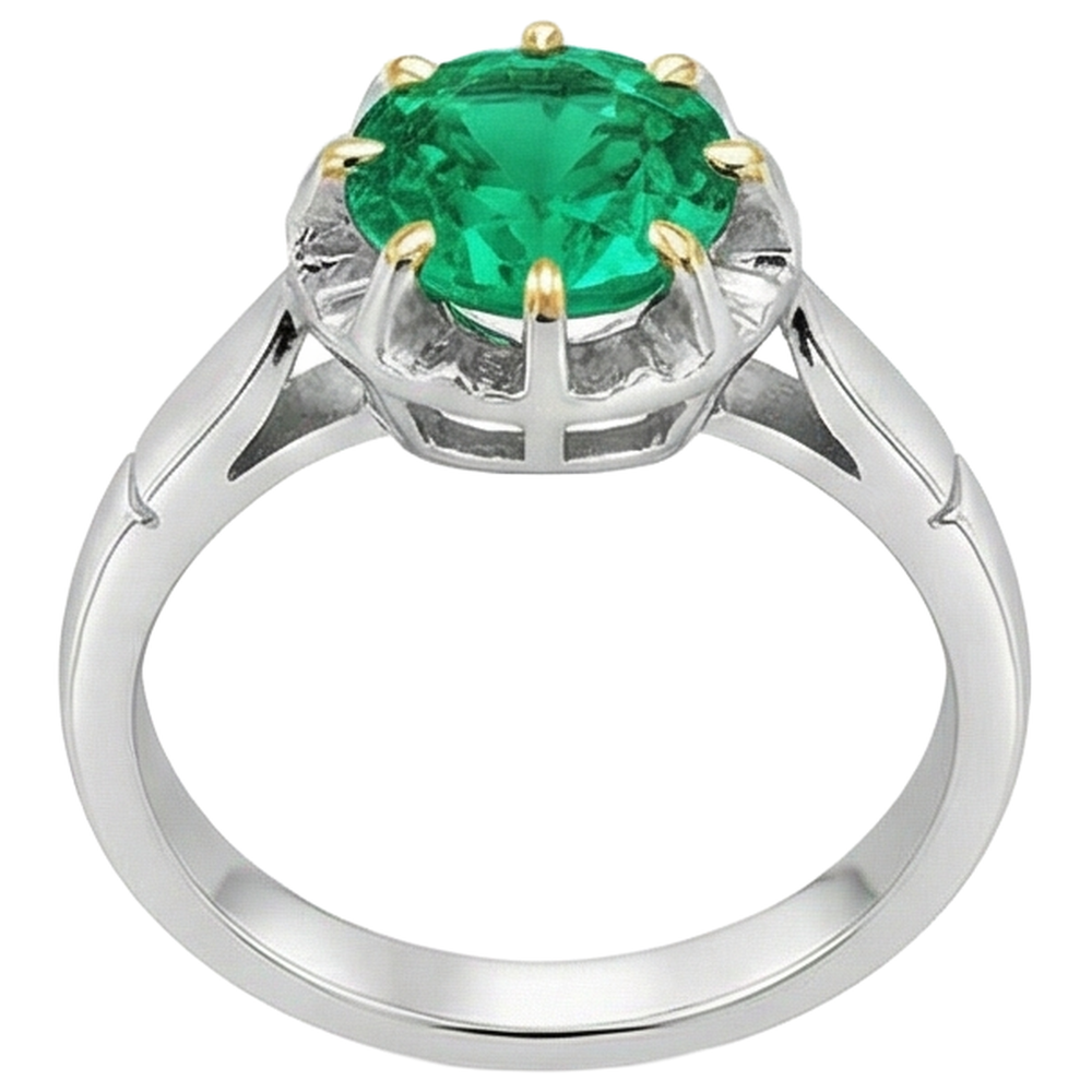 natural round emerald 2.50ct ring close up detail
