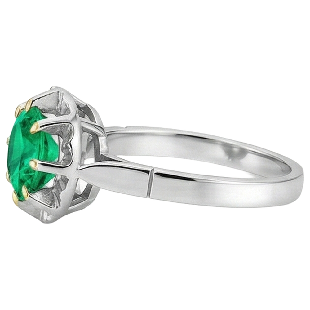 natural round emerald 2.50ct ring on white background