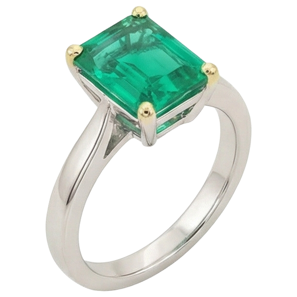 Natural Real ( Not Lab Grown ) Solitaire Green Emerald GIA Stone Ring