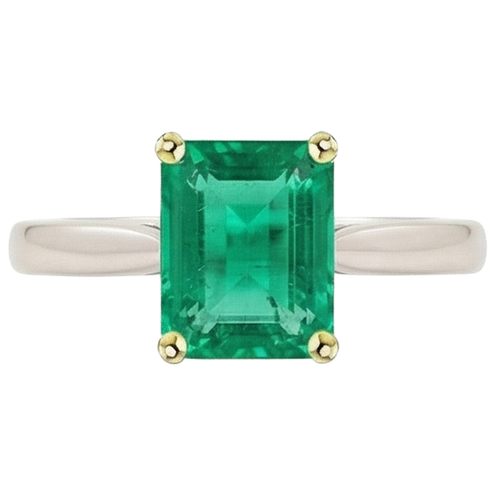 Natural Real ( Not Lab Grown ) Solitaire Green Emerald GIA Stone Ring