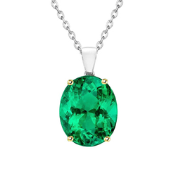 Solitaire Green Emerald Pendant Oval Gemstone Necklace