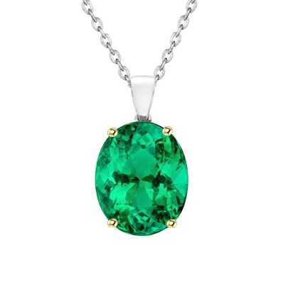 Solitaire Green Emerald Pendant Oval Gemstone Necklace