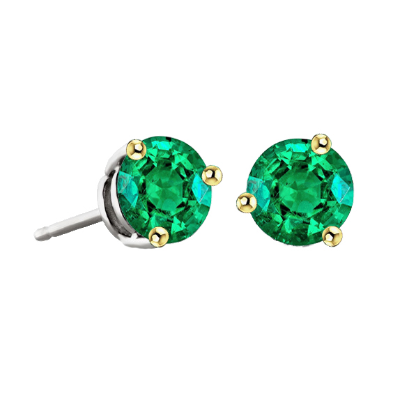 Solitaire Green Emerald Stud Earrings For Women With a Basket Setting
