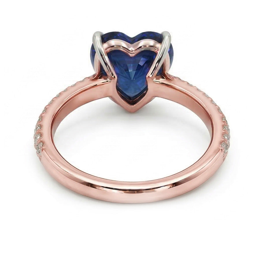 Solitaire Heart Blue Sapphire Ring With Pave Set Natural Earth Mined Diamonds 3.50 Carats