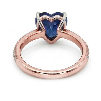 Solitaire Heart Blue Sapphire Ring With Pave Set Natural Earth Mined Diamonds 3.50 Carats