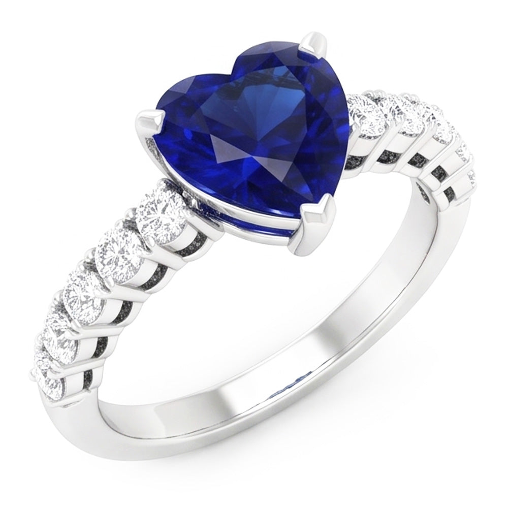 Solitaire Heart Ceylon Sapphire Ring With Natural Earth Mined Diamond Accents 2 Carats