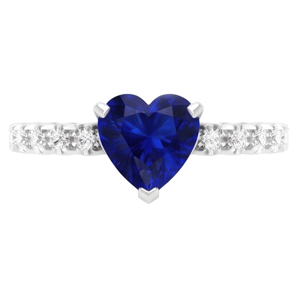 Solitaire Heart Ceylon Sapphire Ring With Natural Earth Mined Diamond Accents 2 Carats