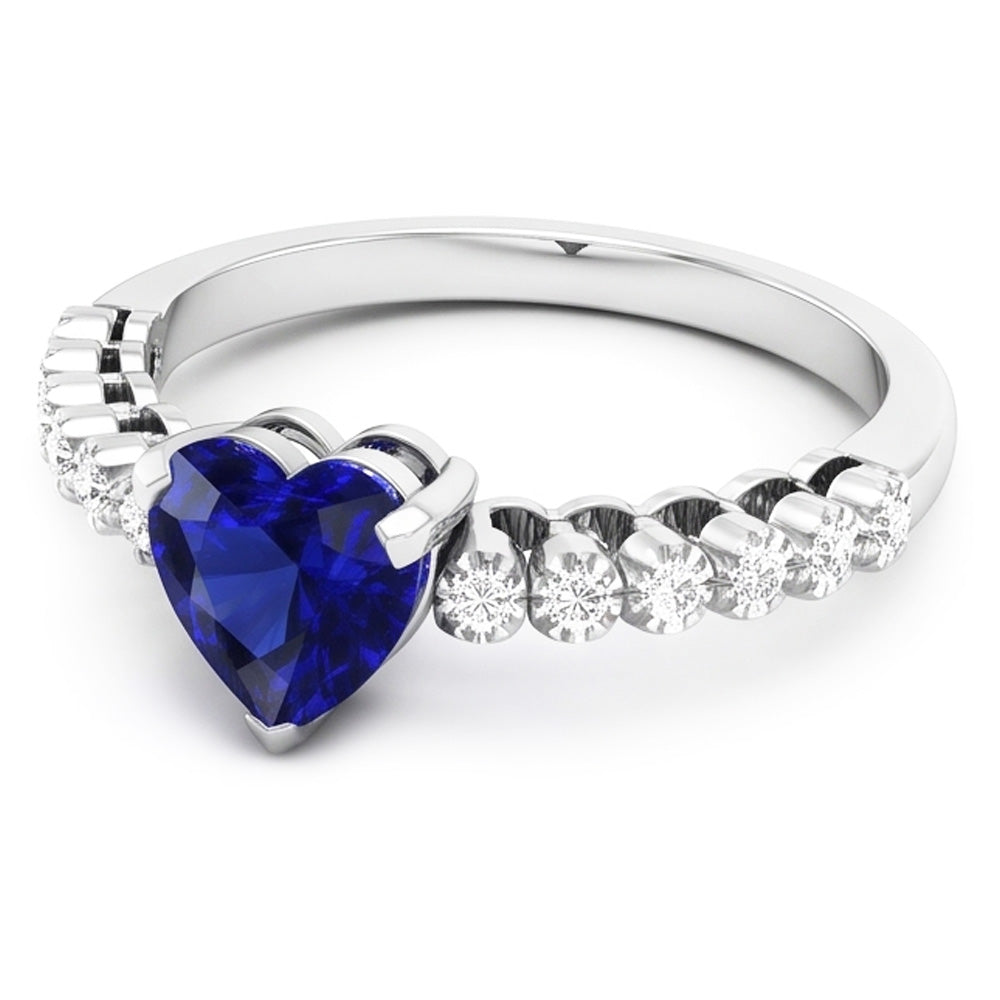 Solitaire Heart Ceylon Sapphire Ring With Natural Earth Mined Diamond Accents 2 Carats