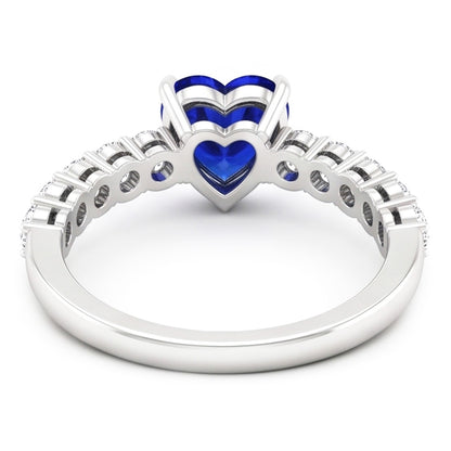 Solitaire Heart Ceylon Sapphire Ring With Natural Earth Mined Diamond Accents 2 Carats