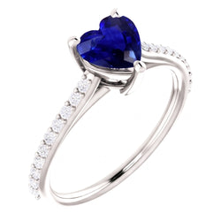 Solitaire Heart Ceylon Sapphire Ring & Pave Set Natural Earth Mined Diamonds 2.50 Carats