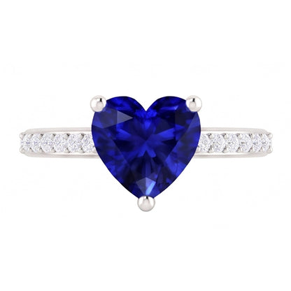 Solitaire Heart Ceylon Sapphire Ring & Pave Set Natural Earth Mined Diamonds 2.50 Carats