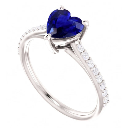 Solitaire Heart Ceylon Sapphire Ring & Pave Set Natural Earth Mined Diamonds 2.50 Carats