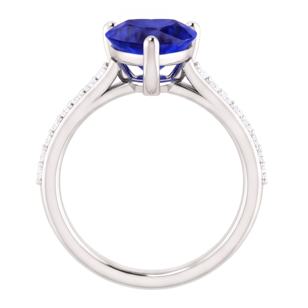 Solitaire Heart Ceylon Sapphire Ring & Pave Set Natural Earth Mined Diamonds 2.50 Carats