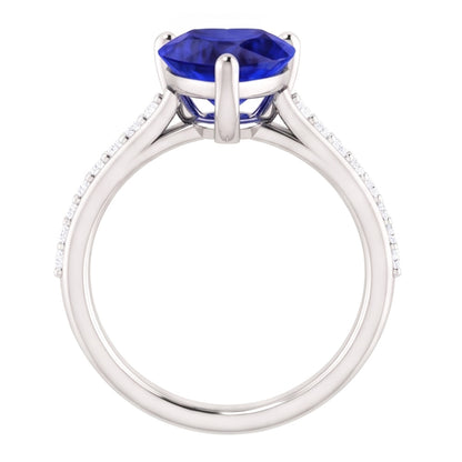 Solitaire Heart Ceylon Sapphire Ring & Pave Set Natural Earth Mined Diamonds 2.50 Carats