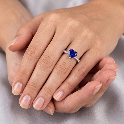 Solitaire Heart Ceylon Sapphire Ring & Pave Set Natural Earth Mined Diamonds 2.50 Carats