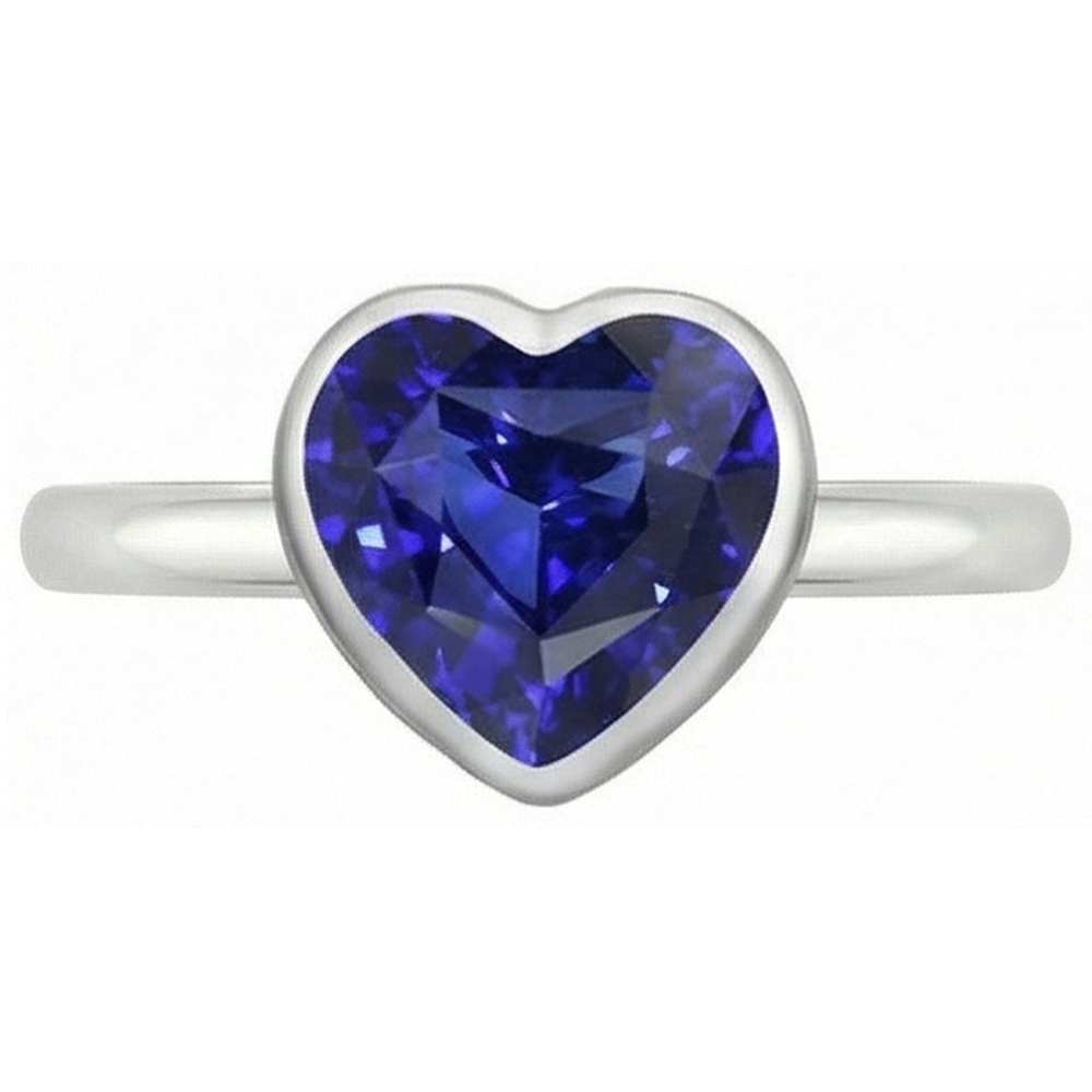 Natural Real ( Not Lab Grown )  Solitaire Heart Cut Bezel Set Sri Lankan Sapphire Ring 2.50 Carats